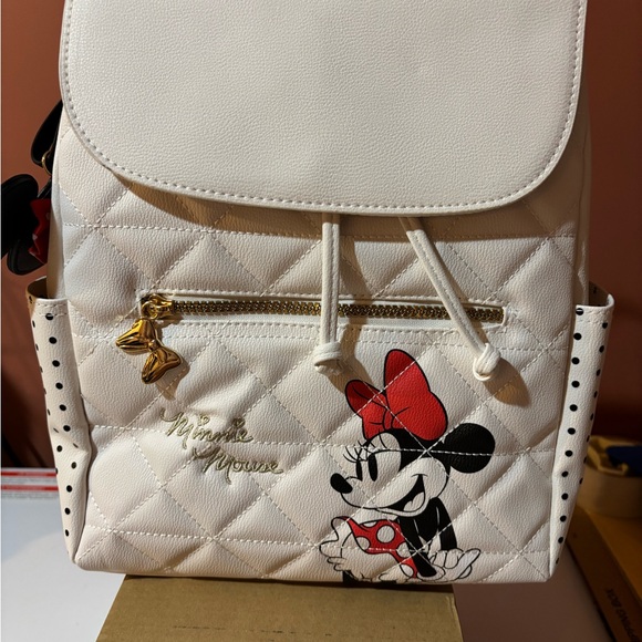 Disney Handbags - NWT Disney White Quilted Backpack with Minnie Mouse and Red Bow